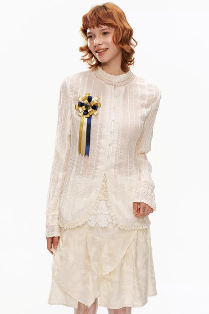 Retro Beige Lace Cardigan Top