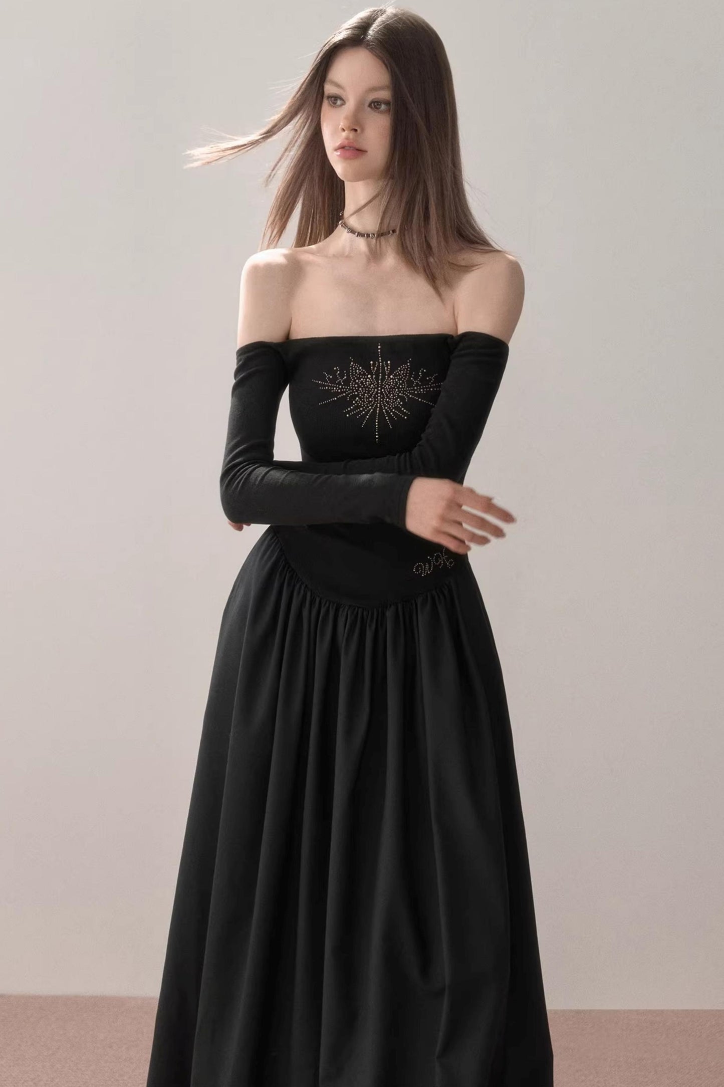 One-Shoulder Rhinestone Dress