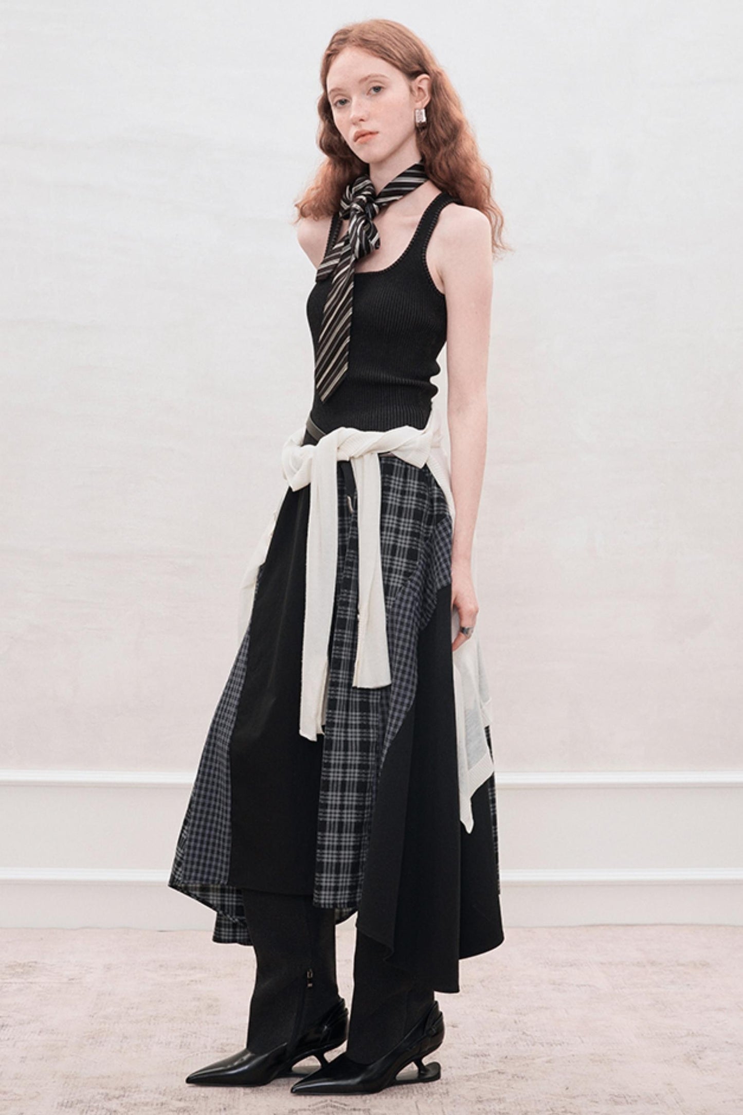 Long Check Panel Skirt