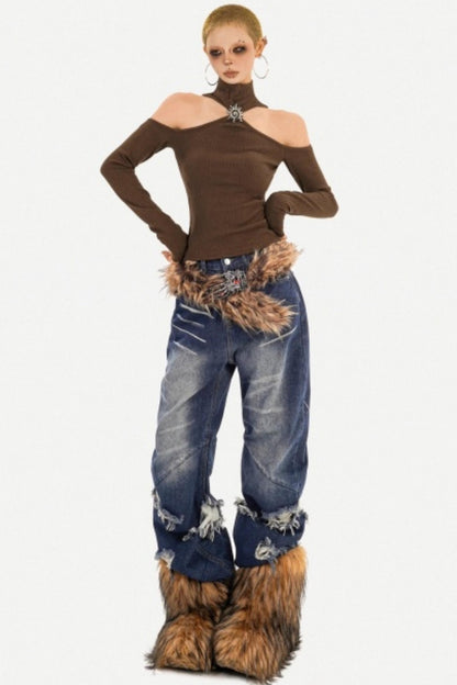 Retro Distressed Wide-Leg Jeans