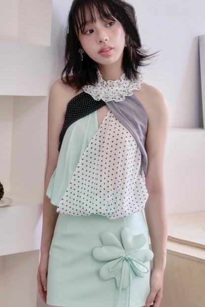 Clover Bow Tie Leather Skirt