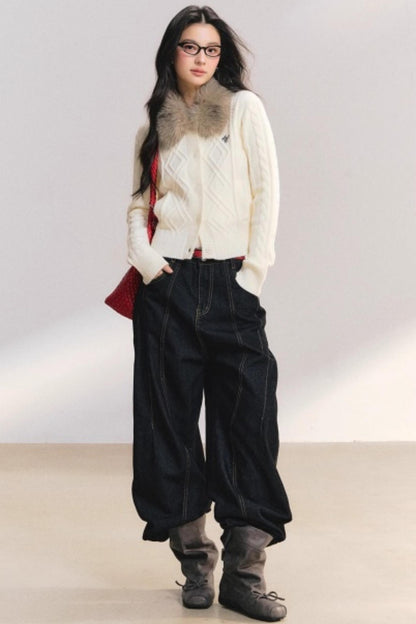 Velvet Snow Cable Knit Cardigan