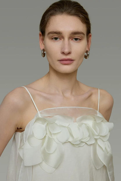 White Floral Camisole Skirt Set-Up