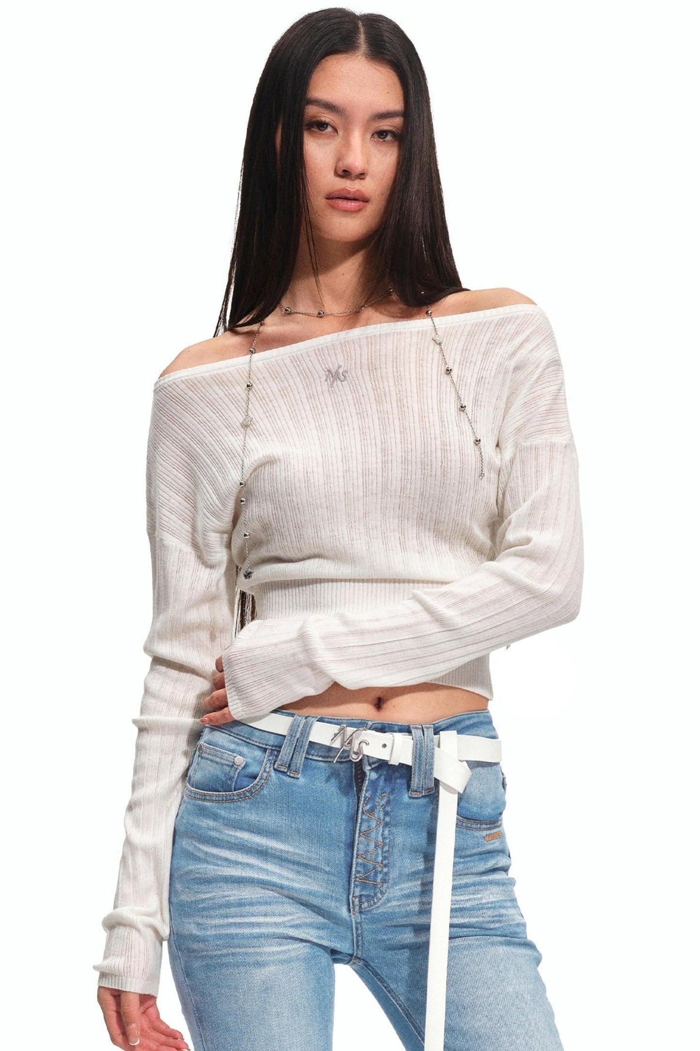 Merinowolle One-Shoulder Strickoberteil