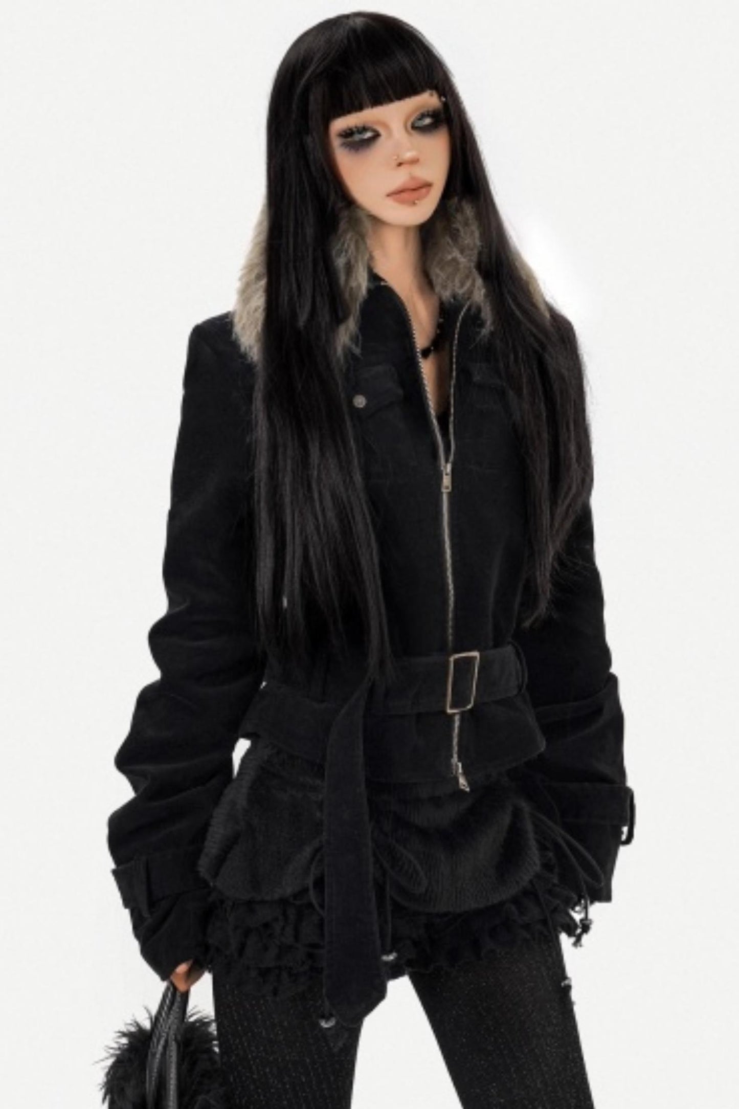 Cool Dark Fur Collar Jacket