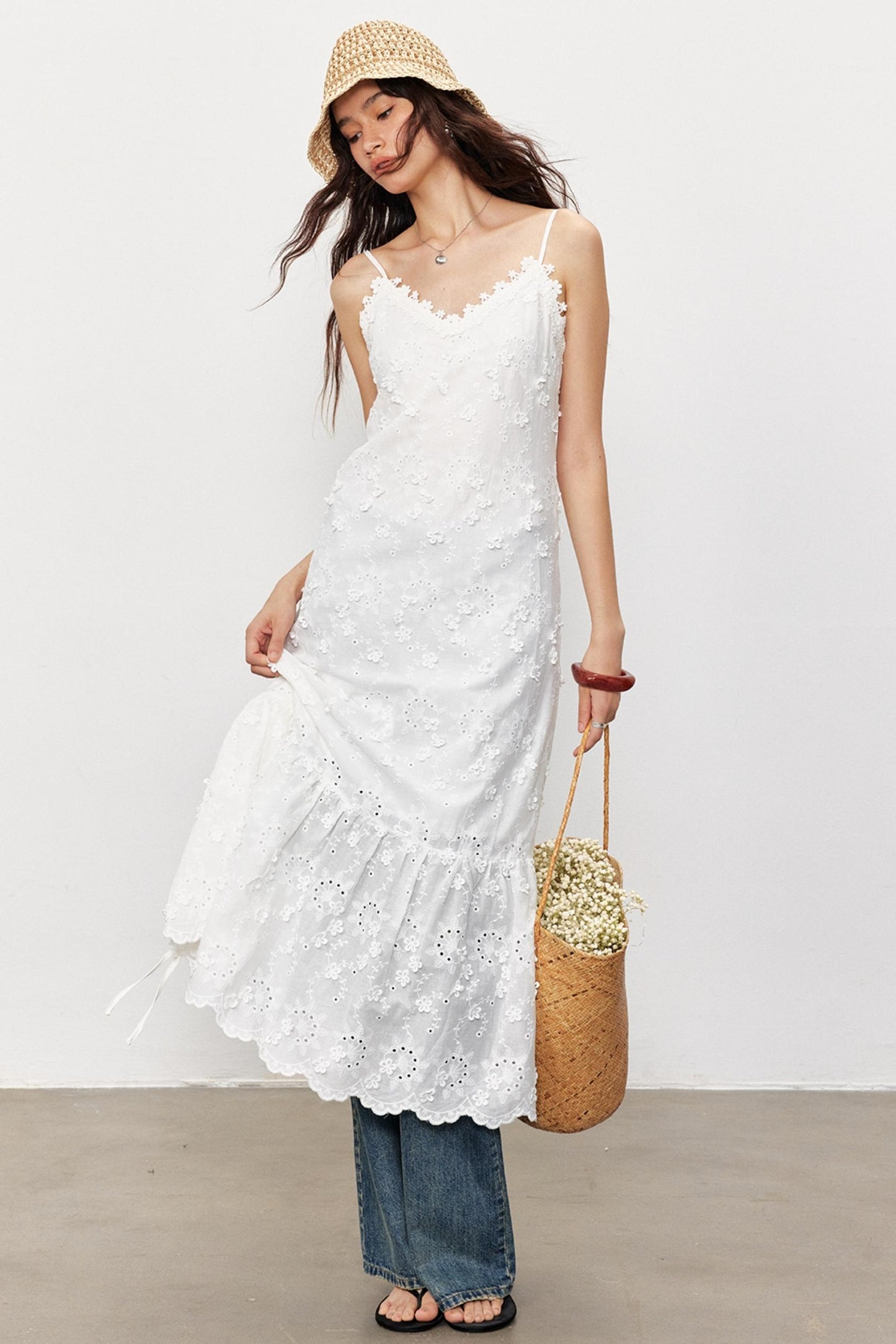 French Floral Lace Waist Slip Dress
