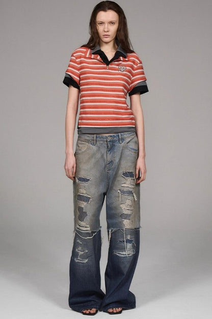 Striped Orange Polo Top