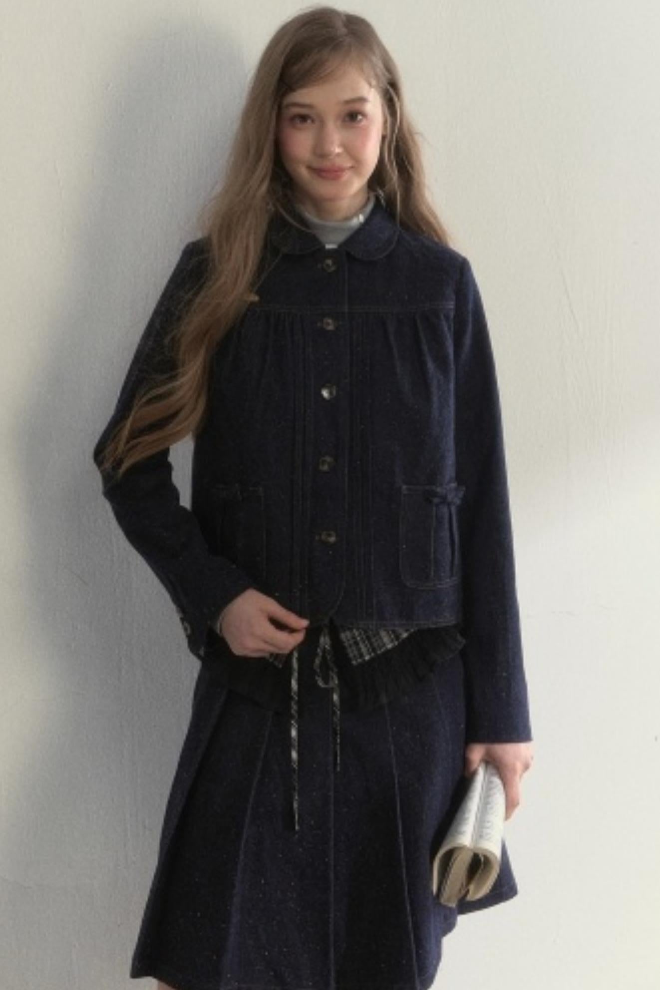 Vintage Denim Pleated Jacket Set-Up