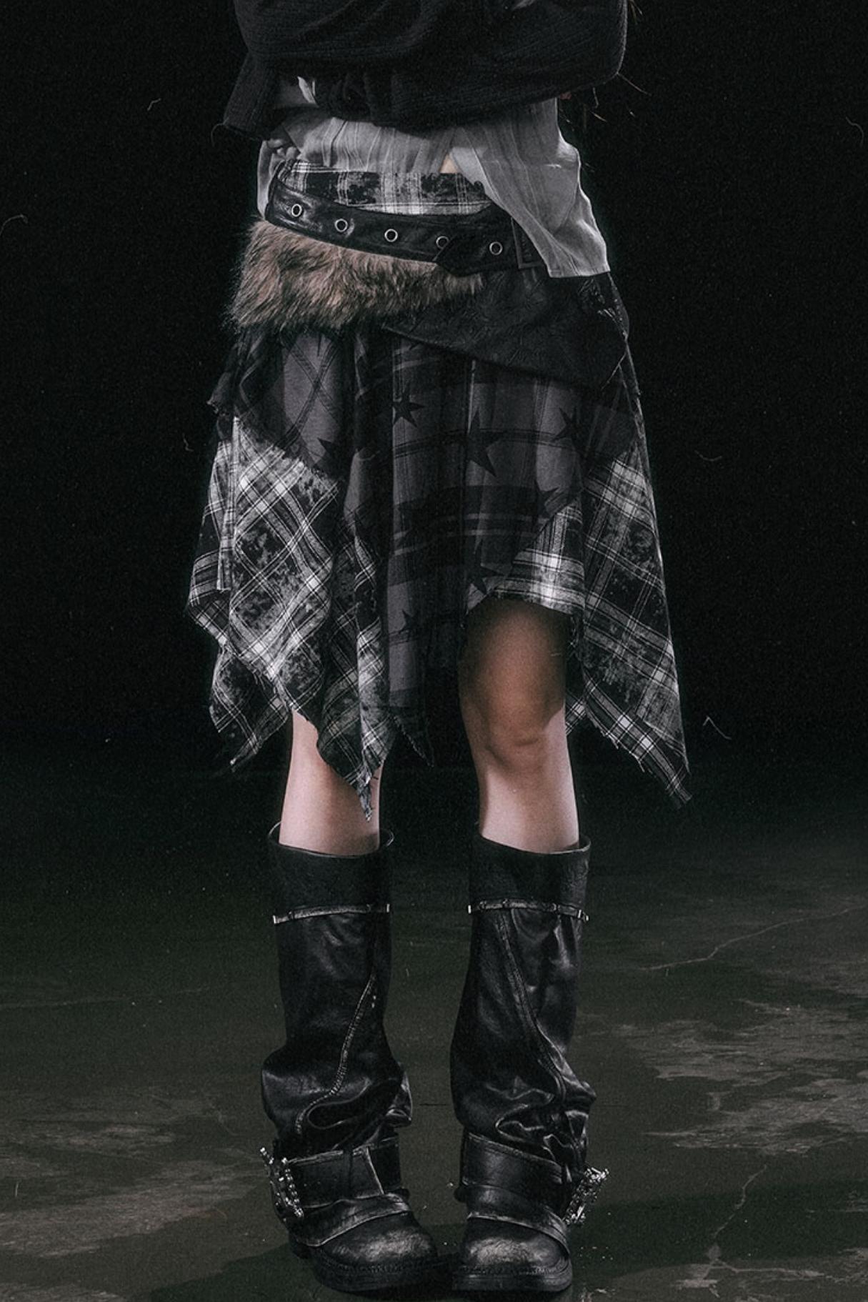 Star Plaid Irregular Skirt Set-Up