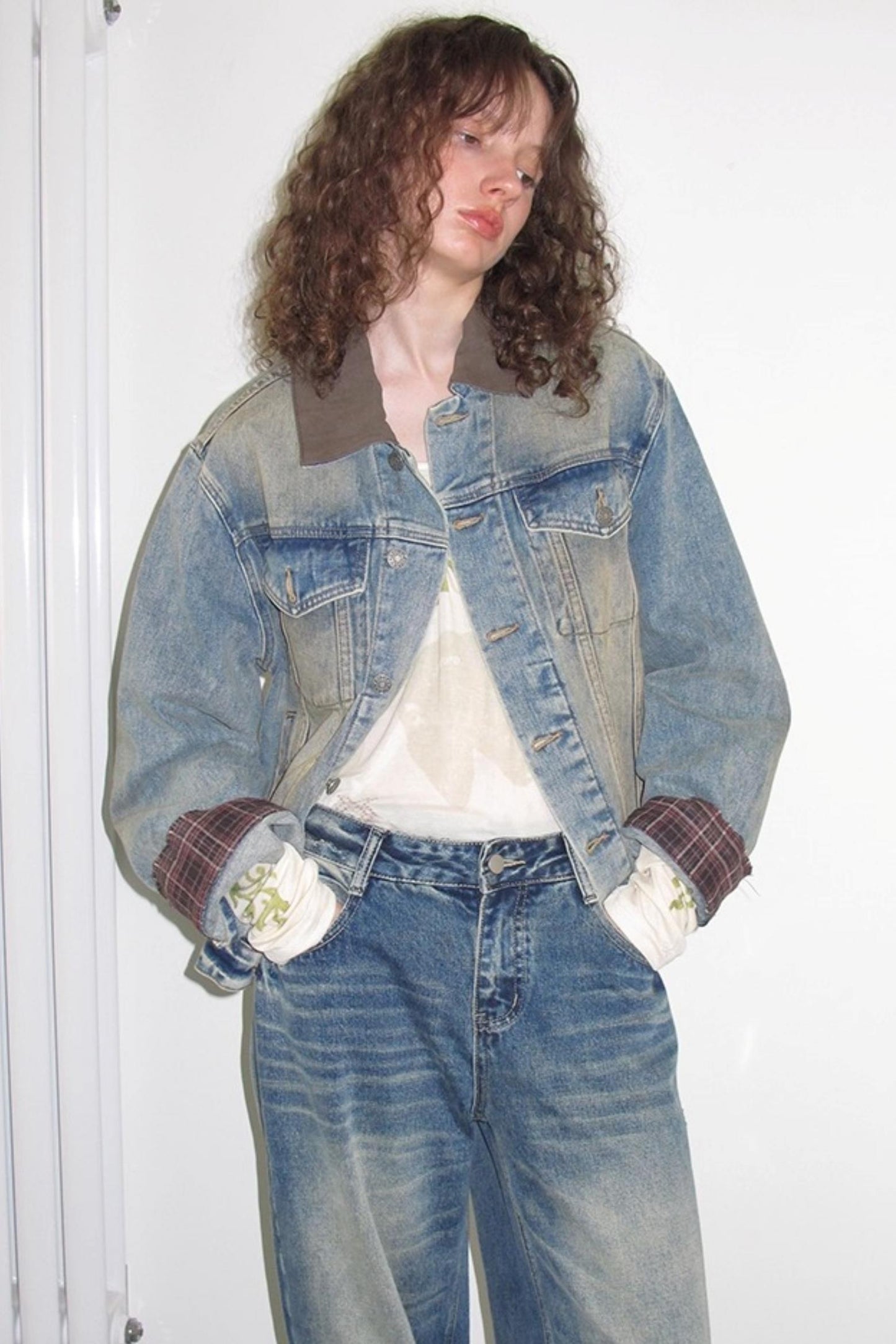 Autumn Plaid Denim Jacket