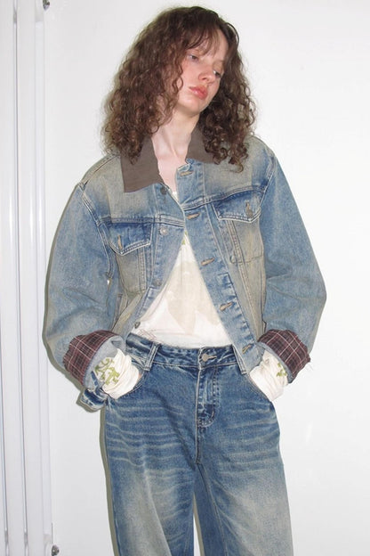 Autumn Plaid Denim Jacket