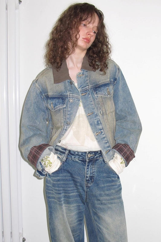 Autumn Plaid Denim Jacket