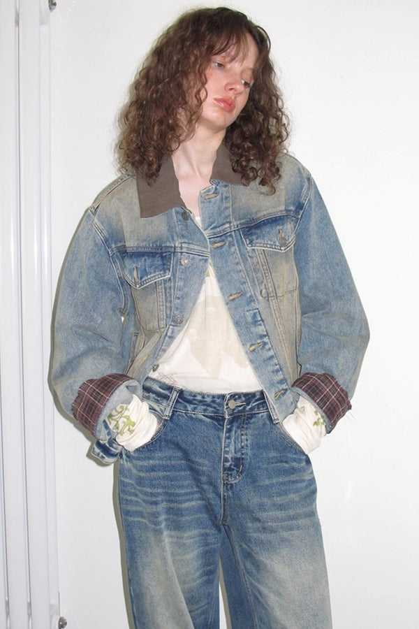 Autumn Plaid Denim Jacket