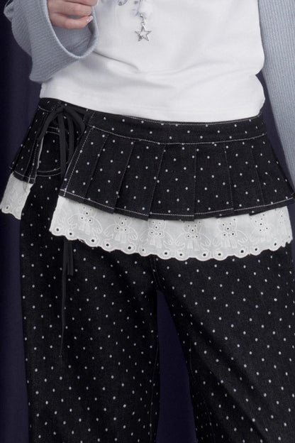 Detachable Skirt Polka Dot Jeans