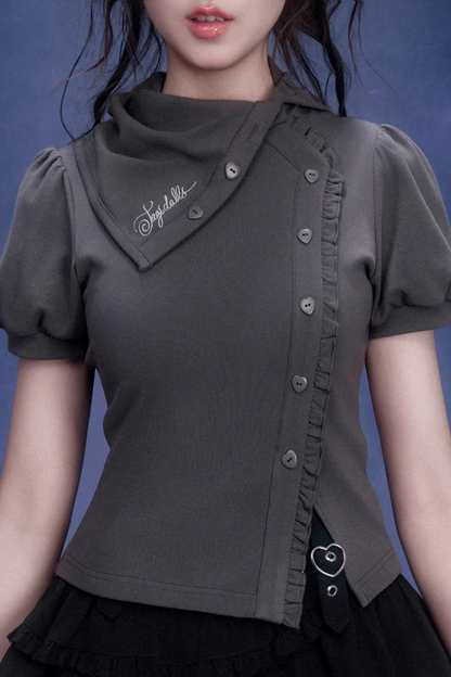 Gray Diagonal Placket Blouse
