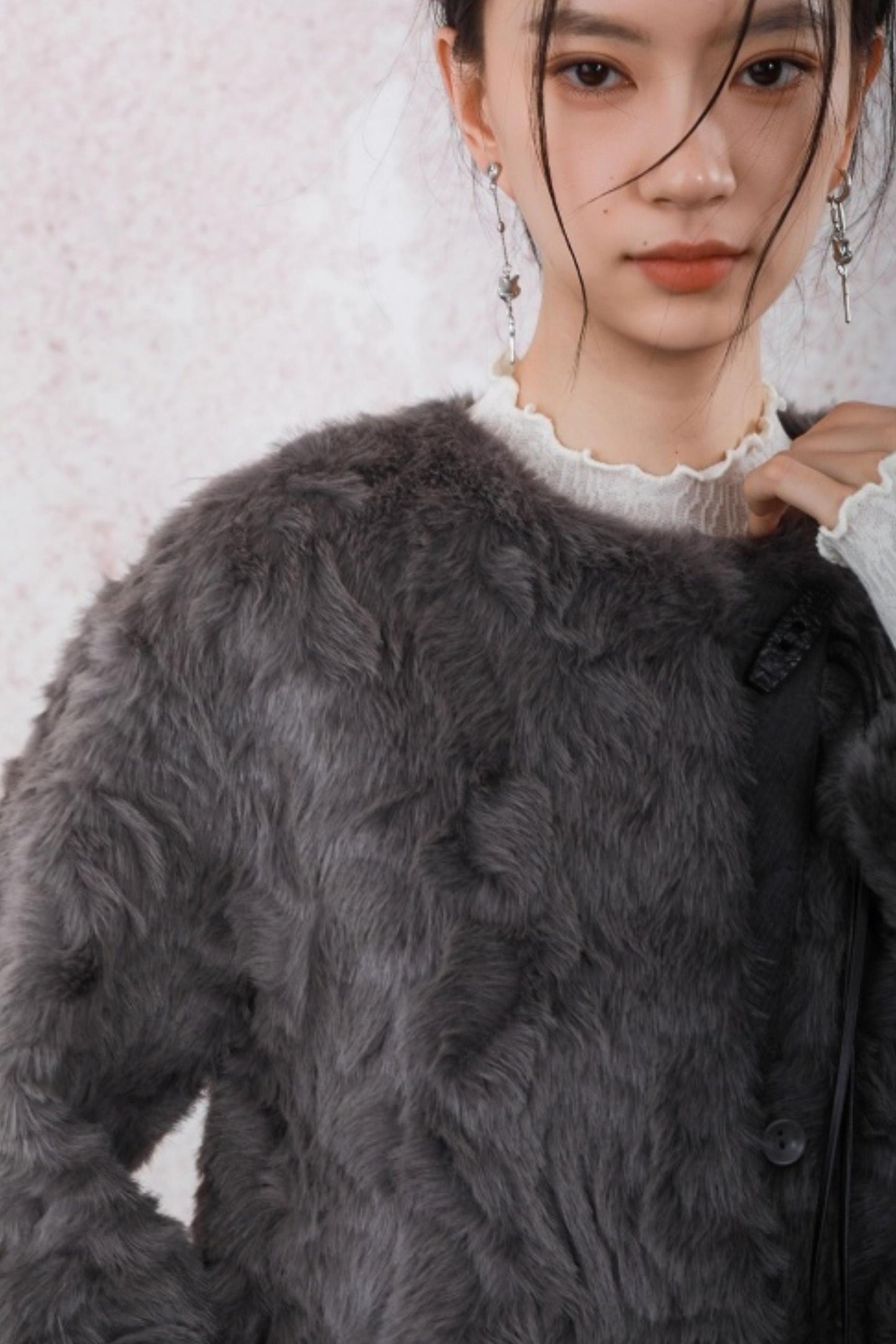 Elegant Gray-Brown Plush Jacket