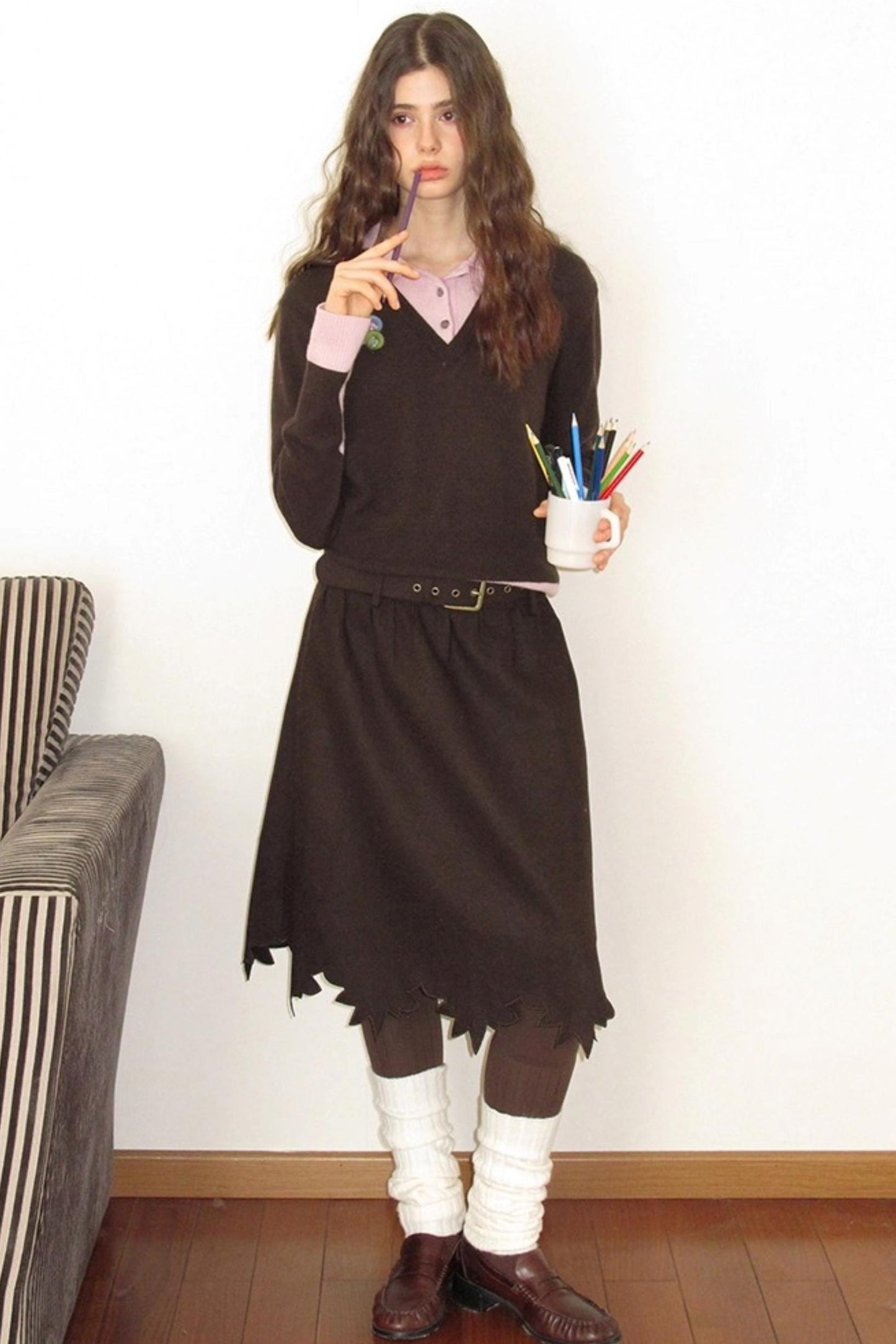 Wooden Tone Wool Skirt