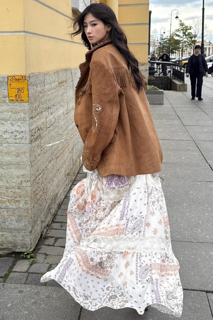 Sweet Bohemian Embroidery Fringed Blazer Set-Up