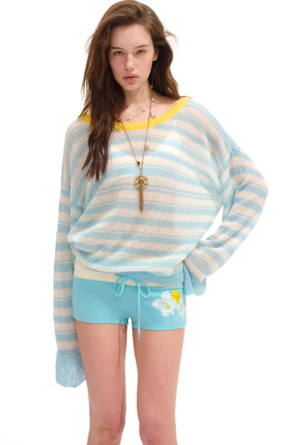 Ice Blue Striped Mohair Top