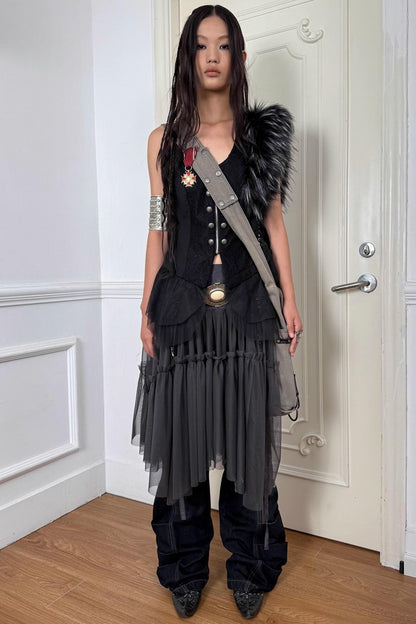 Lace Jacquard Pleated Cake Layered Skirt