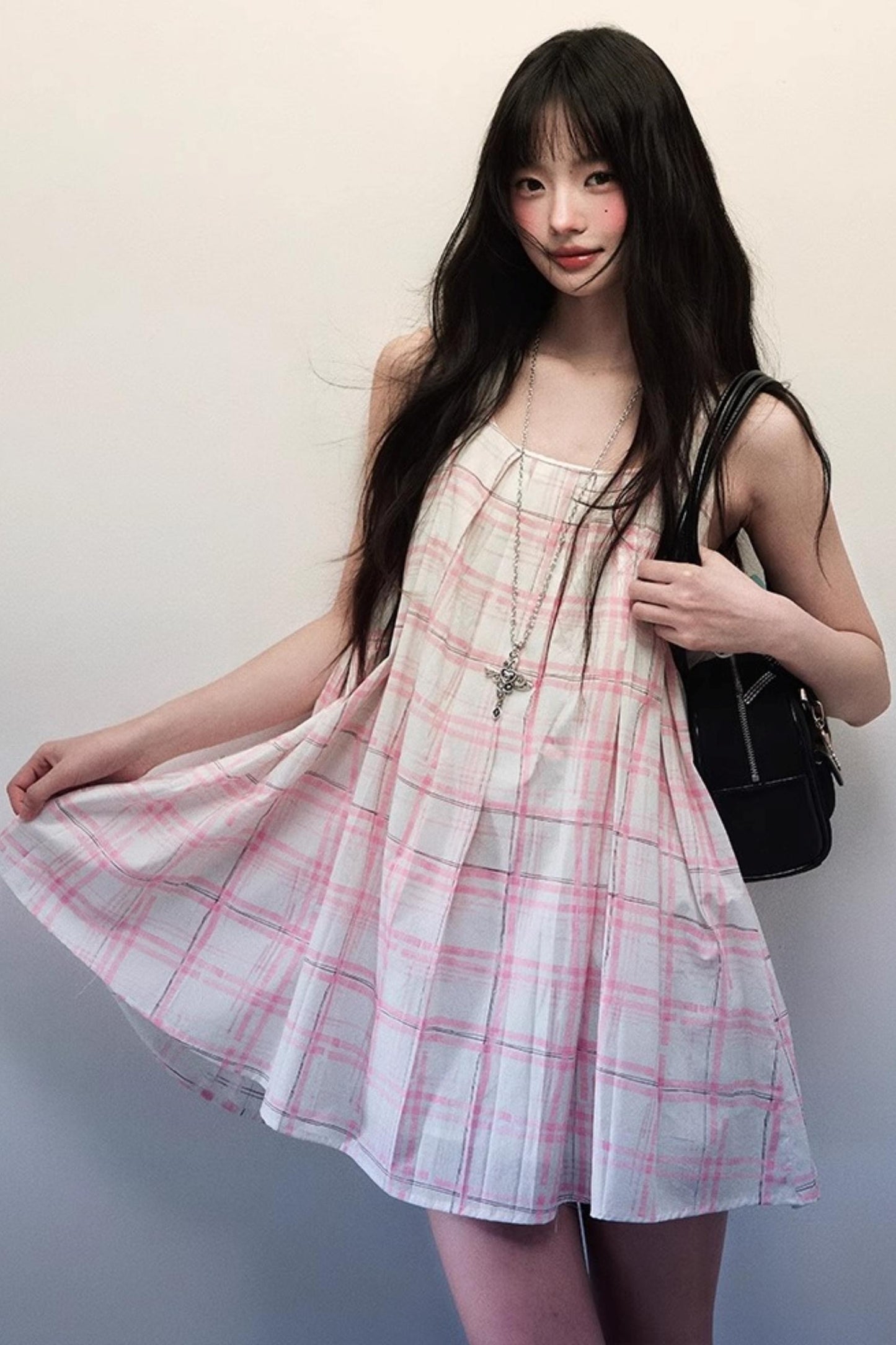 Pink Plaid Summer Vest Dress