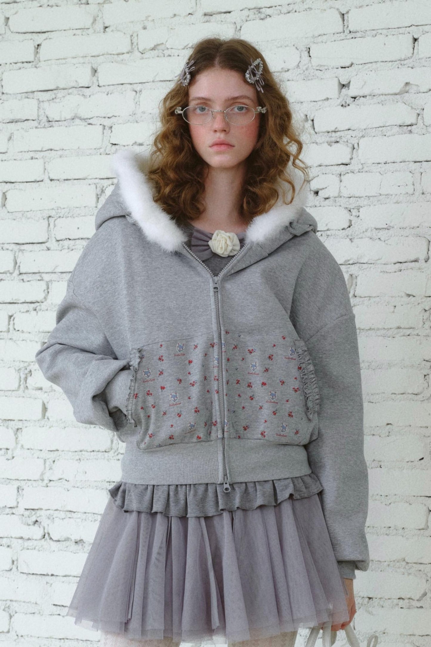 Fur Collar Hooded Cardigan Sweatshirt