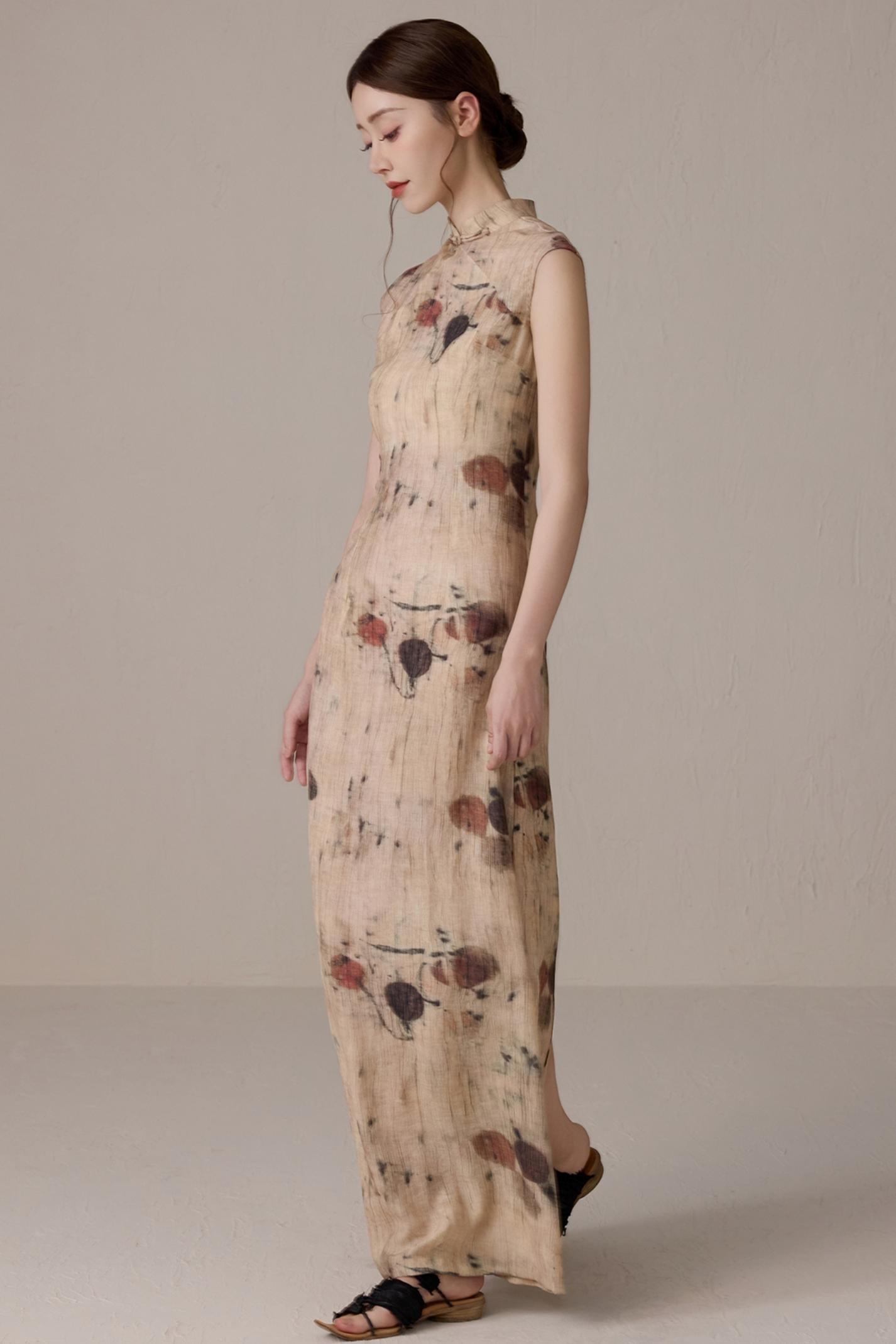 Slim Waist Floral Cheongsam Dress