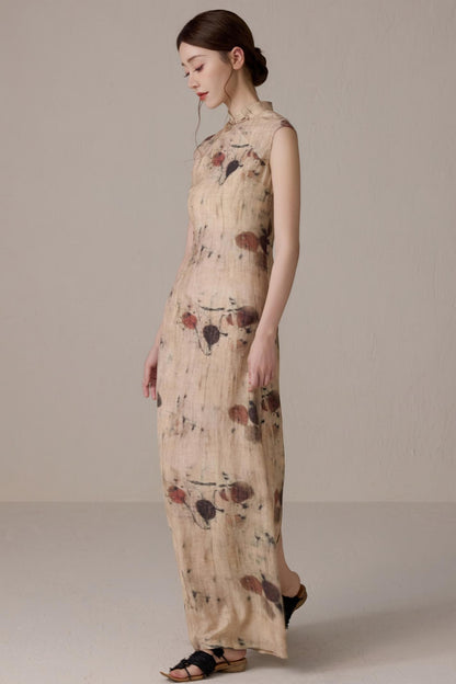 Slim Waist Floral Cheongsam Dress