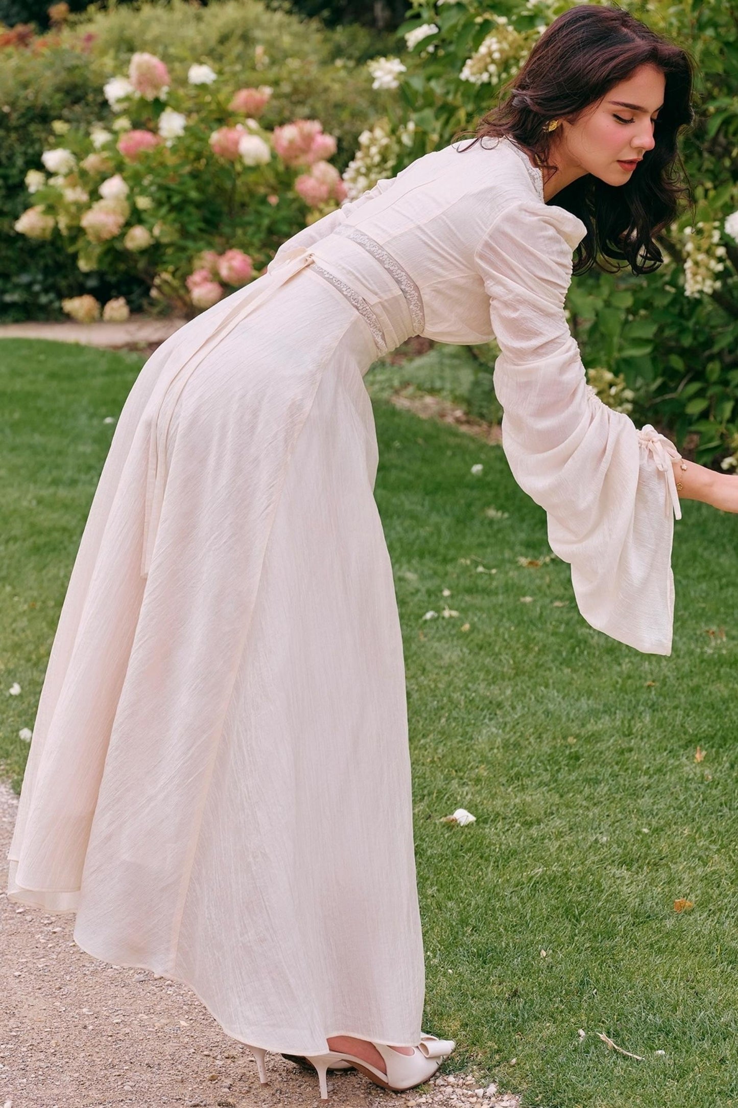 French court style V-Neck Satin Dress