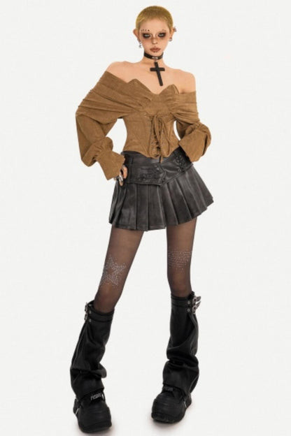 Vintage Leather Pleated Skirt