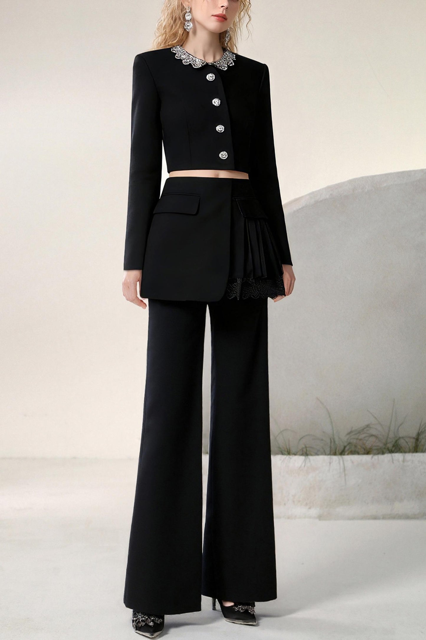 Diamond Spliced Suit Trousers Set-Up