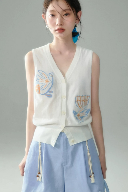 Summer Bird Floral Cotton Vest
