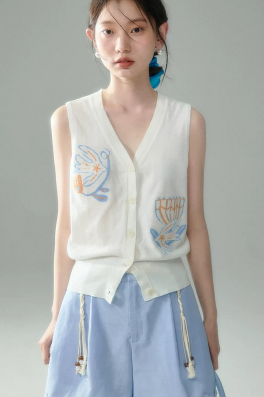 Summer Bird Floral Cotton Vest