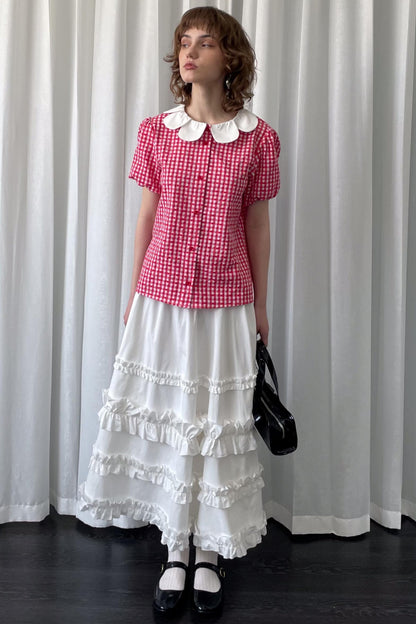 Red Plaid Lantern Sleeve Shirt