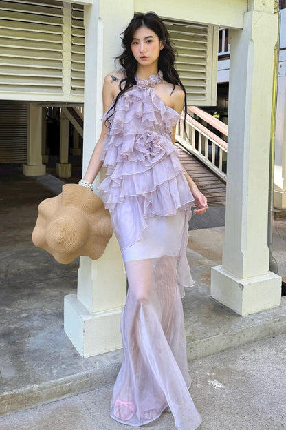 Rose Mesh Fishtail Dress