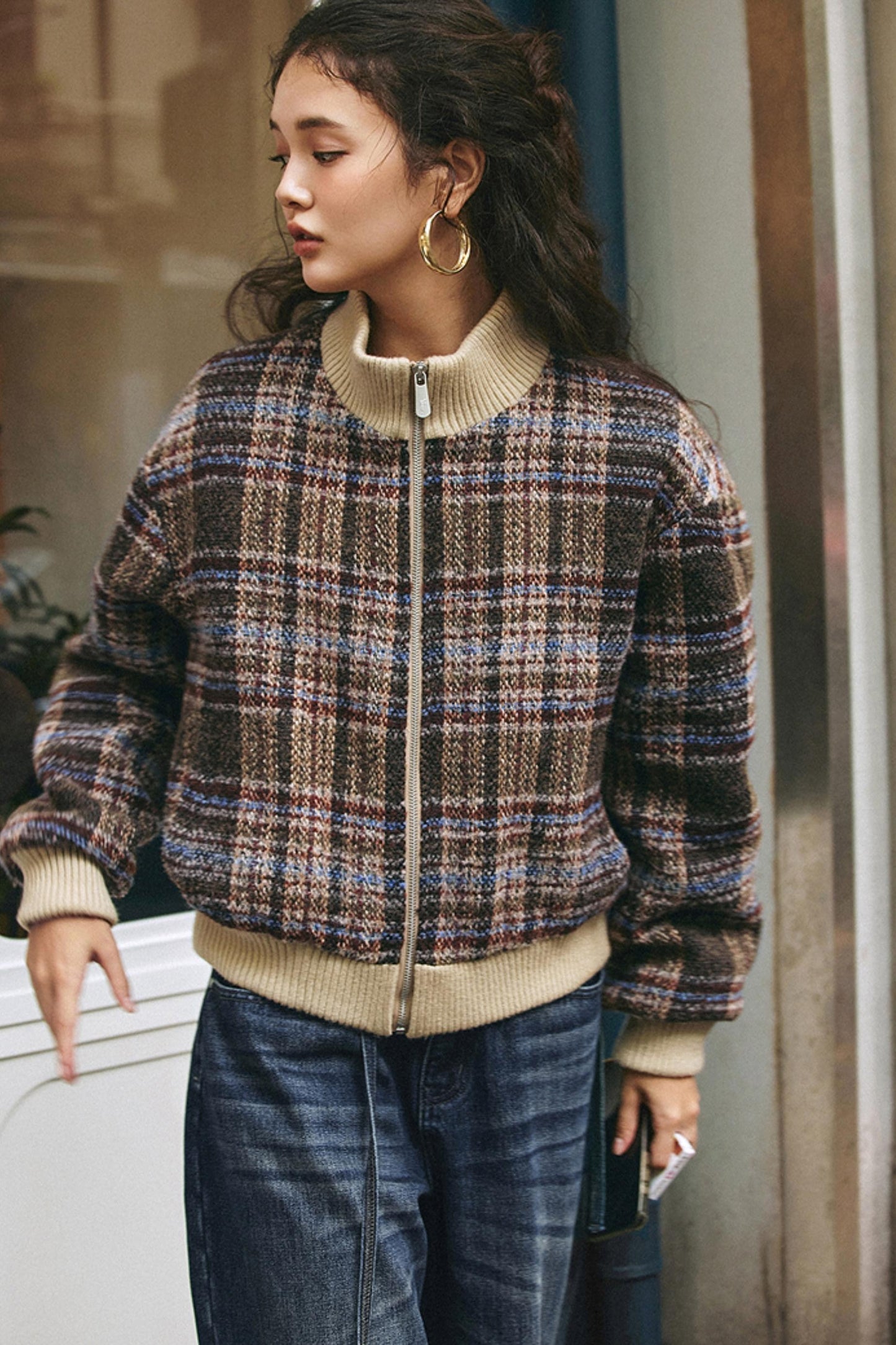 American Retro Plaid Wool Coat