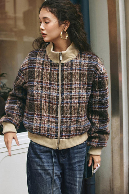 American Retro Plaid Wool Coat