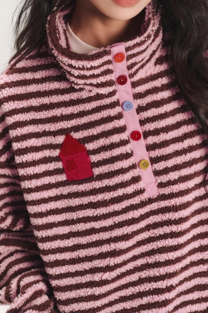 Embroidered Fleece Stiped Sweatshirt