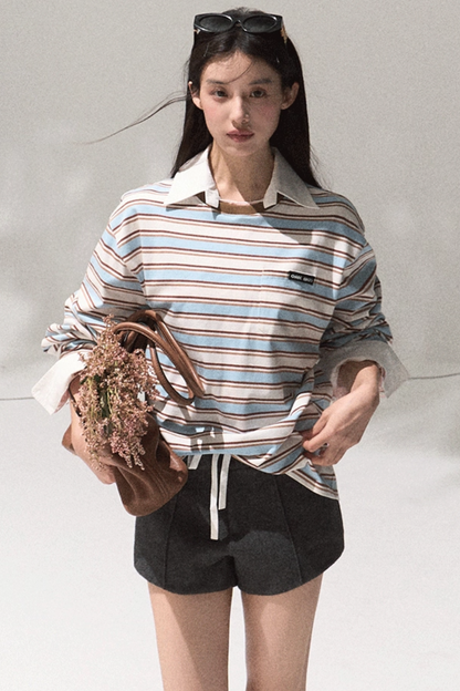 Contrasting Striped Long-Sleeve Shirt