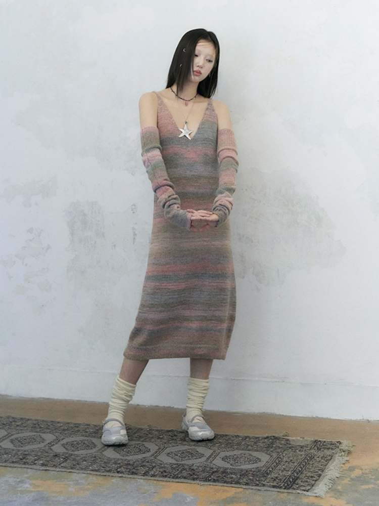 Gradation Knit V-Neck Cami Dress