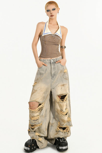 Backless Navy Striped Tank Top