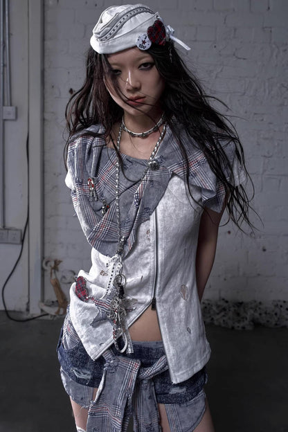 Plaid Layered Punk Street T-Shirt