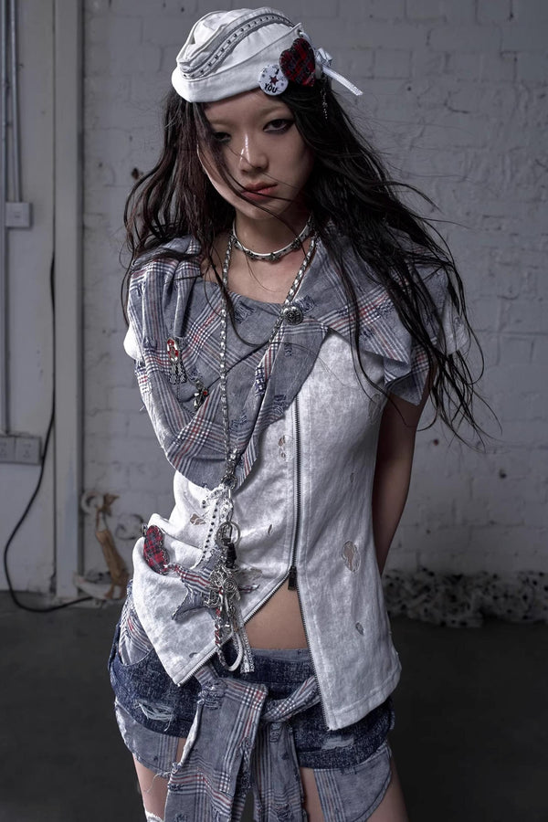 Plaid Layered Punk Street T-Shirt