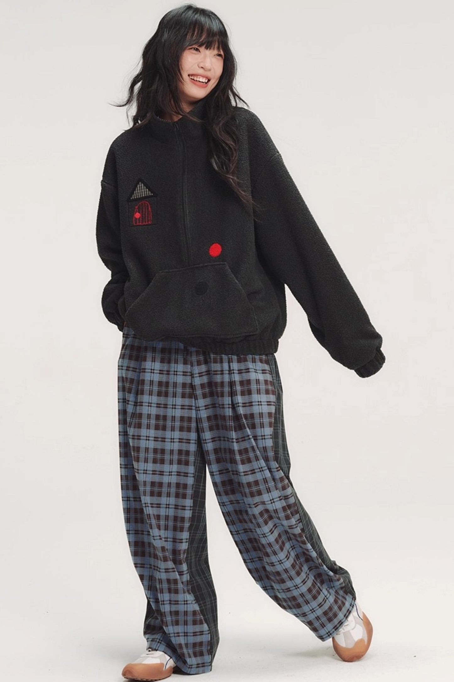 Colorful Embroidery Plaid Pants