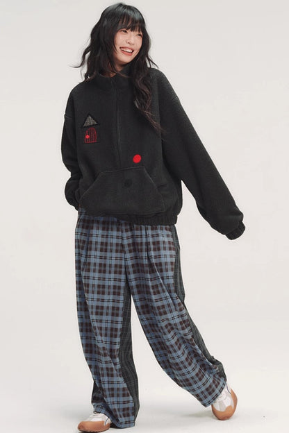 Colorful Embroidery Plaid Pants