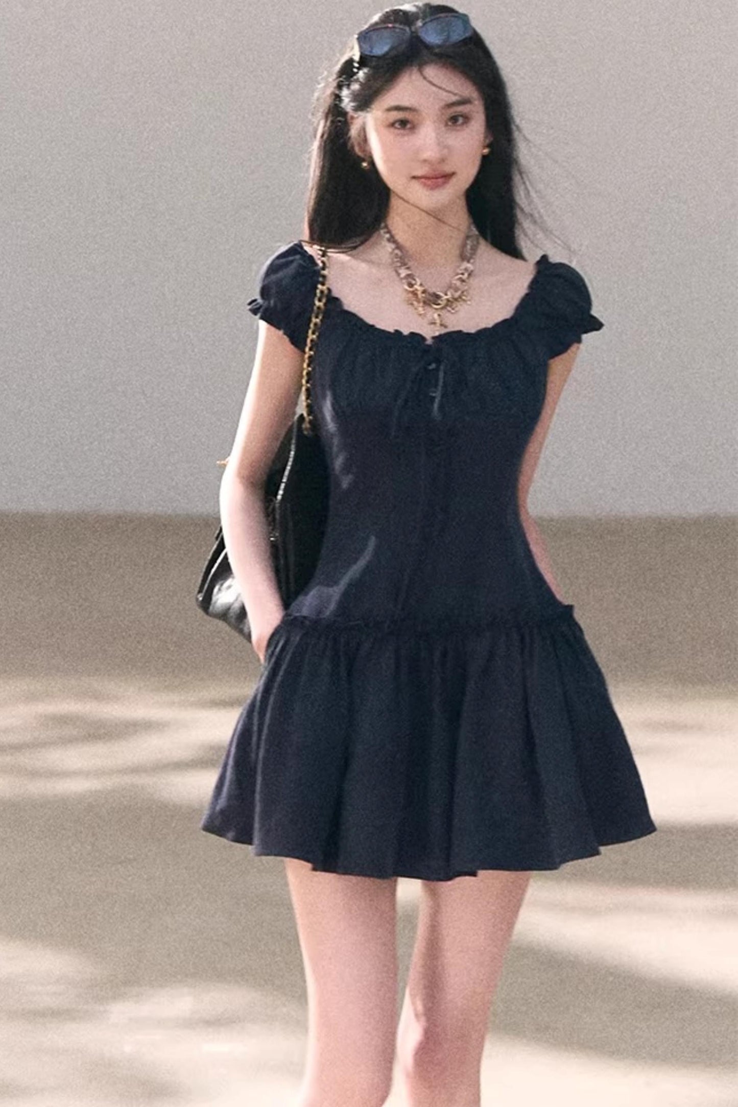 Lyocell Linen Puff Sleeve Dress