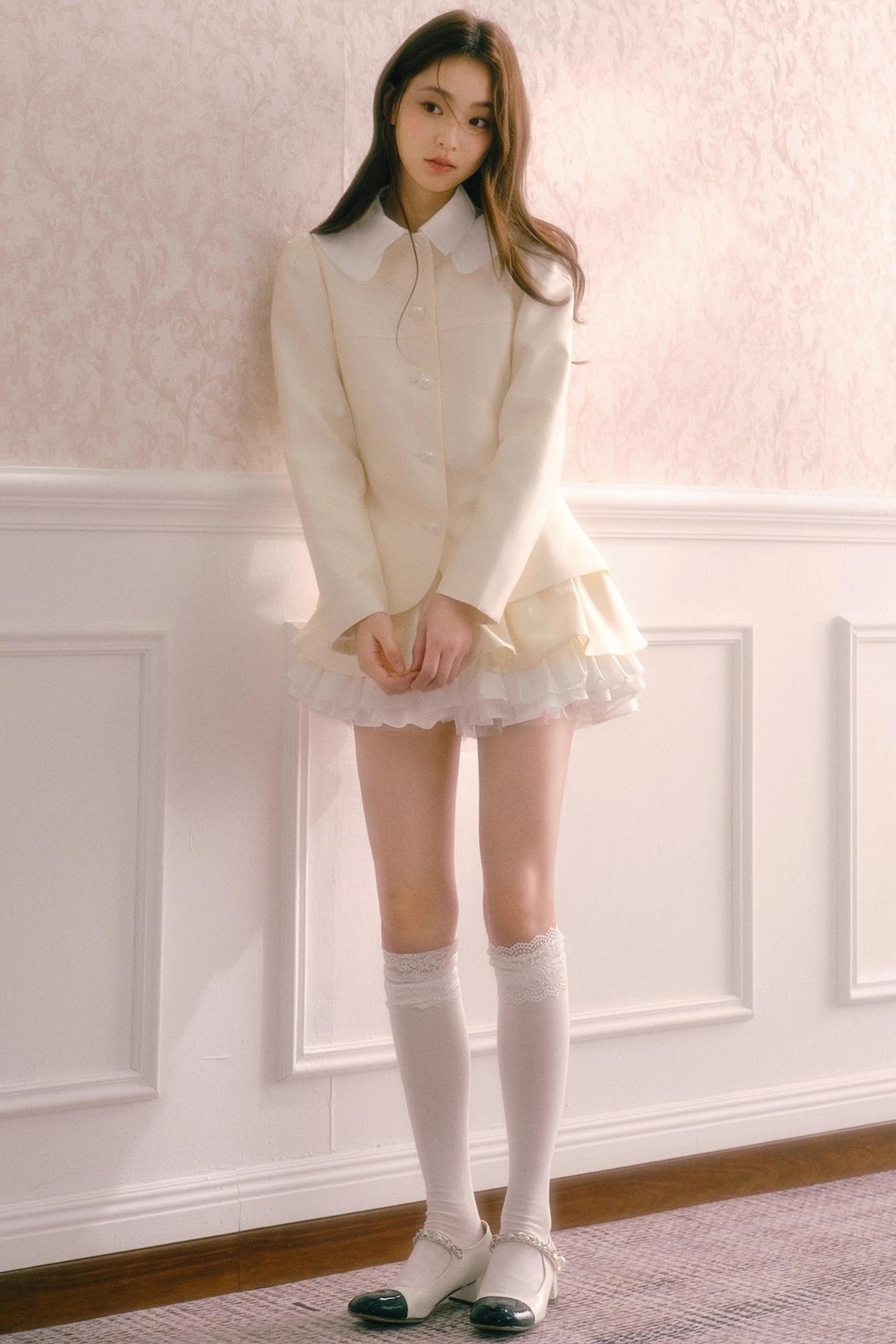 Satin Doll-Neck Jacket Set-Up