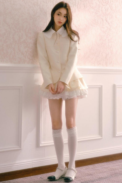 Satin Doll-Neck Jacket Set-Up