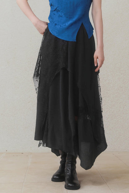 Dark Lace Midi Skirt