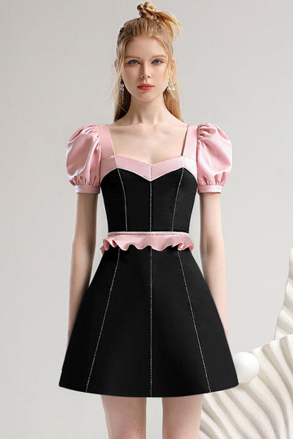 Lotus Trim Black Summer Dress